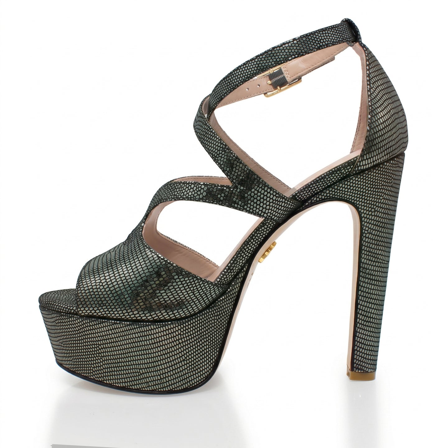 SELENA 135 - Negro Inox Regina Romero Zapato Sandalia Plataforma Tacon Alto Para Dama en Piel