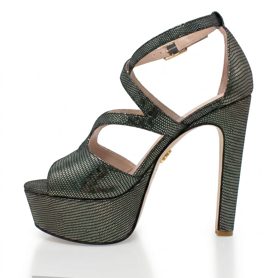 SELENA 135 - Negro Inox Regina Romero Zapato Sandalia Plataforma Tacon Alto Para Dama en Piel