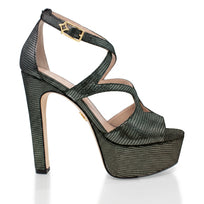 SELENA 135 - Negro Inox Regina Romero Zapato Sandalia Plataforma Tacon Alto Para Dama en Piel