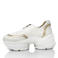 KIM 75 - Blanco y Oro Claro Regina Romero Zapato Tenis Urbano Sport Para Dama en Piel