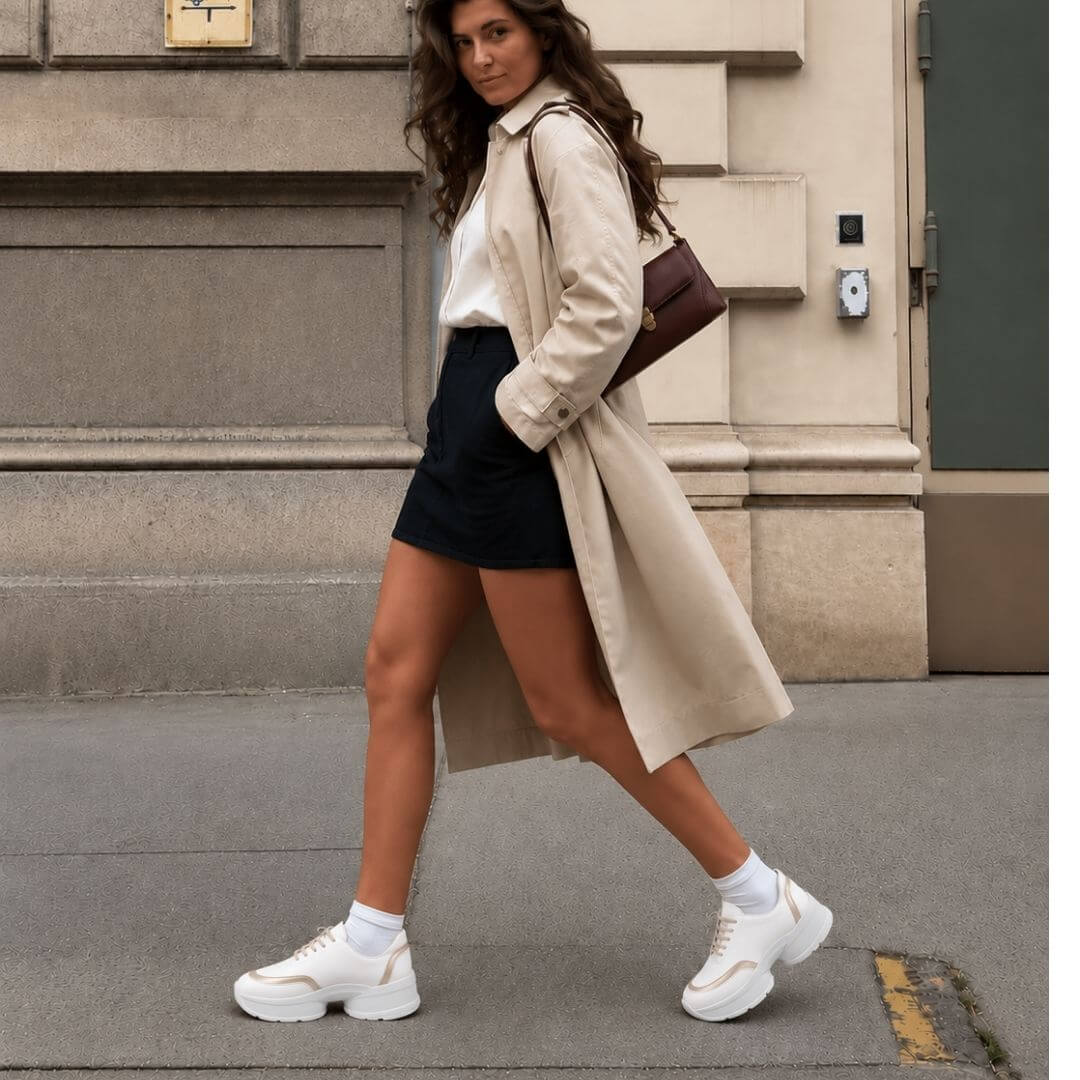 KIM 75 - White and Light Gold Regina Romero Urban Sport Tennis Shoe for Women in Leather