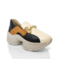 MARINA 75 - Black and Beige Regina Romero Urban Sport Tennis Shoe for Women in Leather