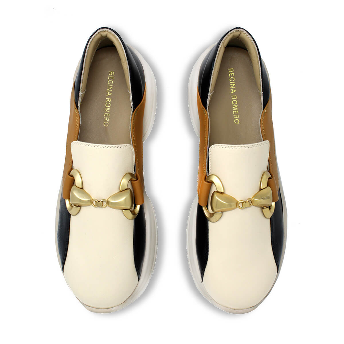 MARINA 75 - Black and Beige Regina Romero Urban Sport Tennis Shoe for Women in Leather