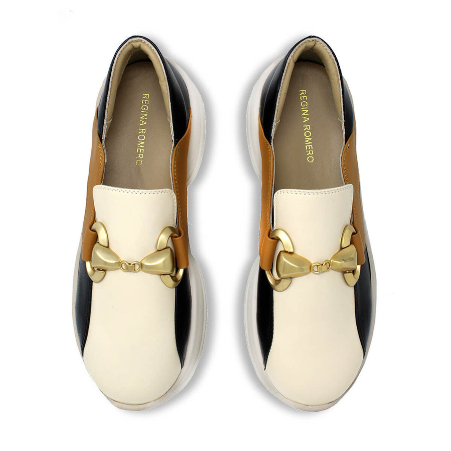 MARINA 75 - Black and Beige Regina Romero Urban Sport Tennis Shoe for Women in Leather