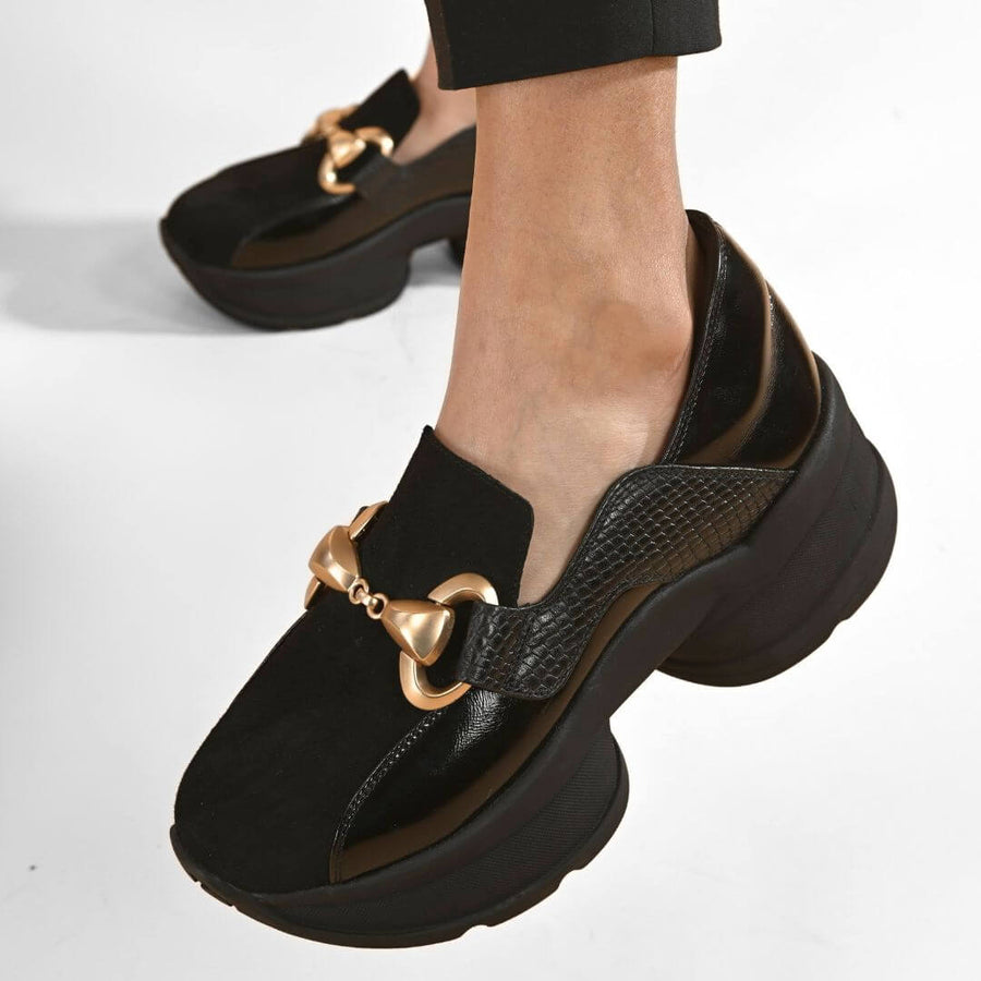MARINA 75 - Charol Negro Regina Romero Zapato Tenis Urbano Sport Para Dama en Piel