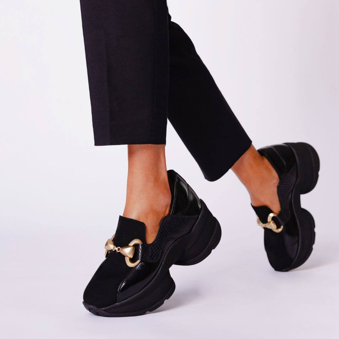 MARINA 75 - Charol Negro Regina Romero Zapato Tenis Urbano Sport Para Dama en Piel