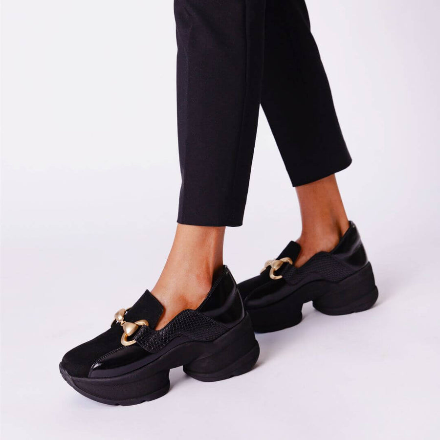 MARINA 75 - Charol Negro Regina Romero Zapato Tenis Urbano Sport Para Dama en Piel