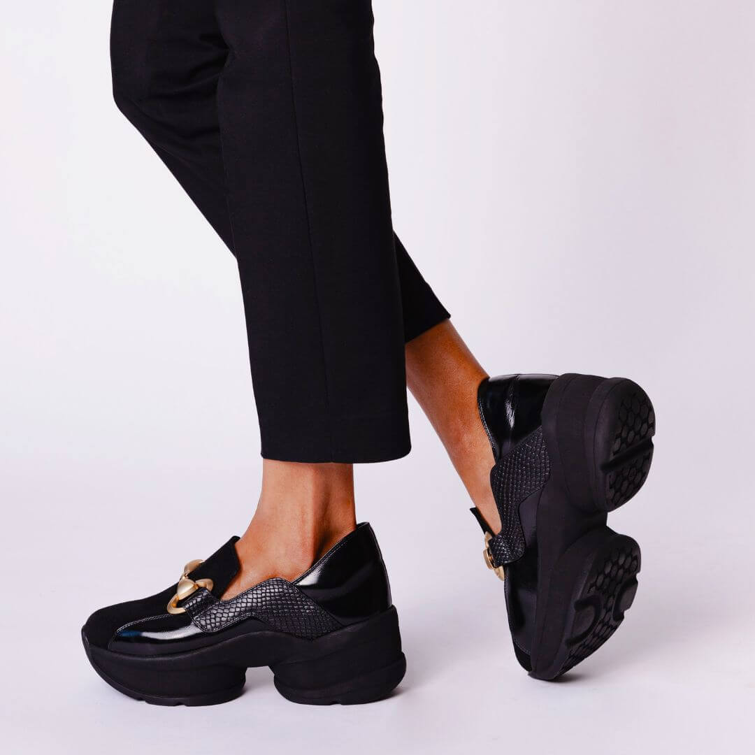 MARINA 75 - Charol Negro Regina Romero Zapato Tenis Urbano Sport Para Dama en Piel