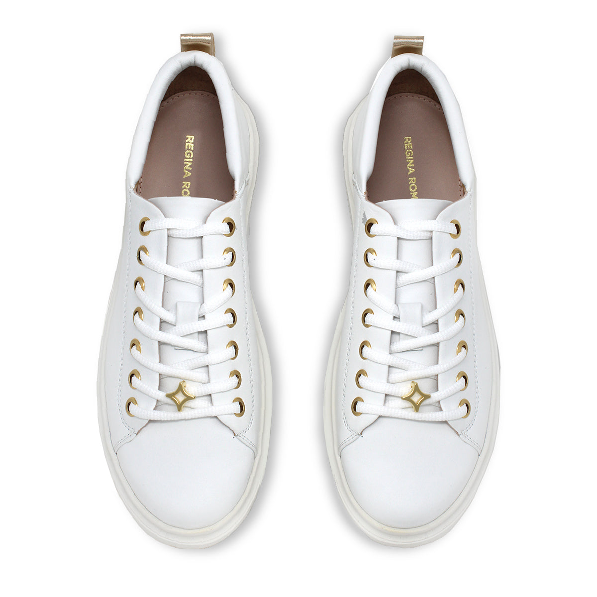 VALERIA - Blanco y Champagne Regina Romero Zapato Tenis Urbano Sport Para Dama en Piel