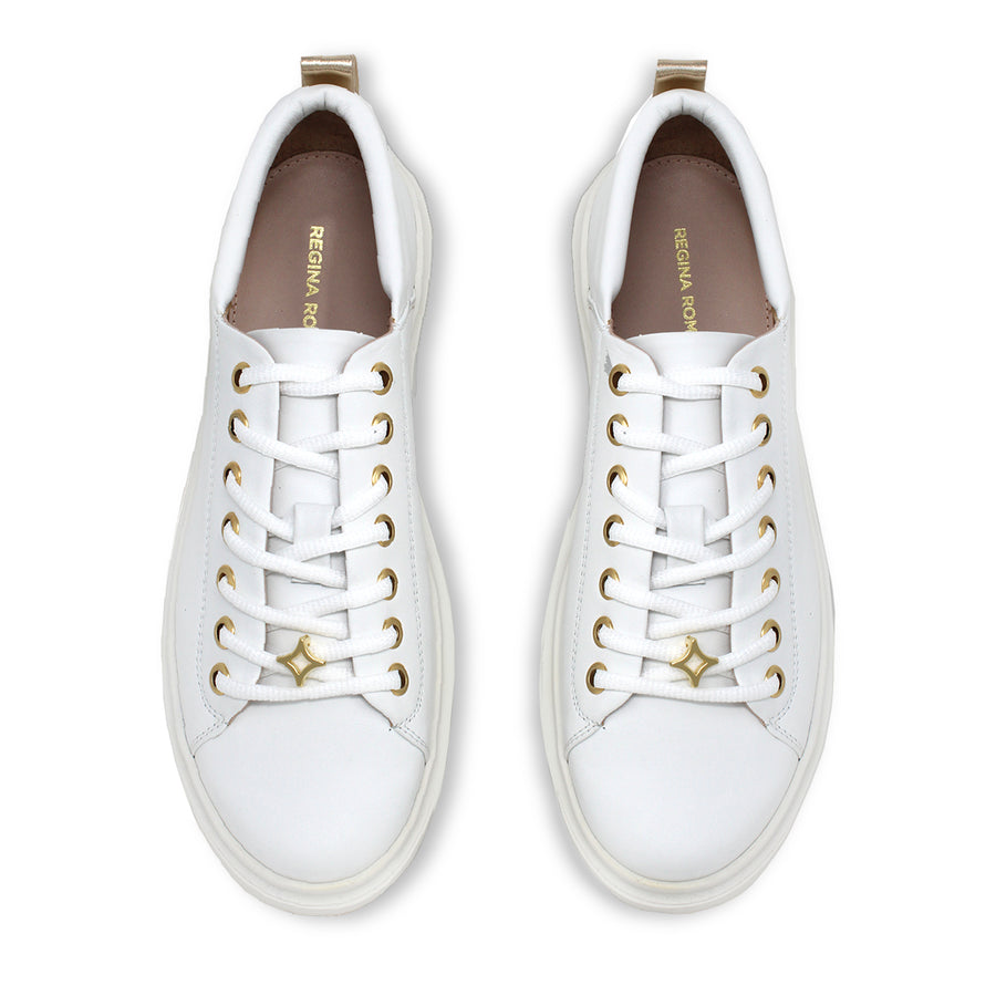 VALERIA - Blanco y Champagne Regina Romero Zapato Tenis Urbano Sport Para Dama en Piel