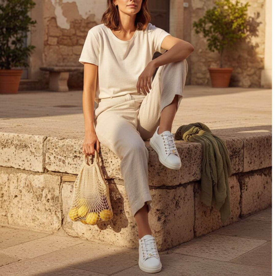 VALERIA - Blanco y Champagne Regina Romero Zapato Tenis Urbano Sport Para Dama en Piel