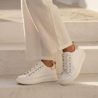 VALERIA - Blanco y Champagne Regina Romero Zapato Tenis Urbano Sport Para Dama en Piel