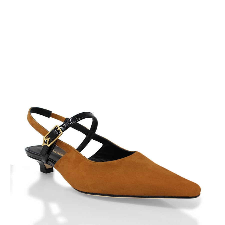 VANINA 30 - Tan y Negro Regina Romero Zapato Zapatilla Tacon Bajo Para Dama en Piel