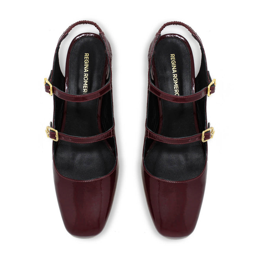 ALESSIA 50 - Charol Vino Regina Romero Zapato Zapatilla Tacon Bajo Para Dama en Piel