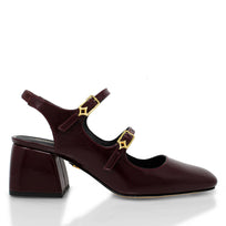 Zapatilla de piel charol vino con tacón ancho, modelo Alessia de Regina Romero