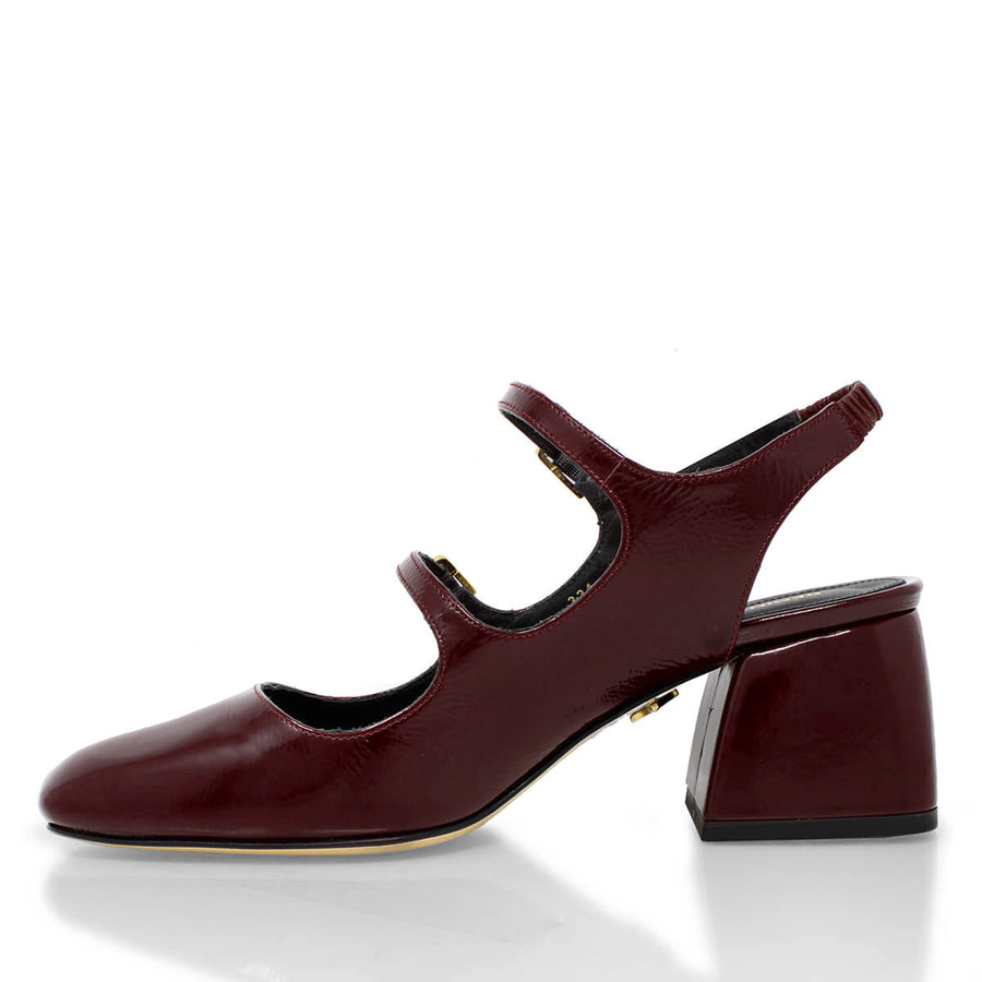 ALESSIA 50 - Charol Vino Regina Romero Zapato Zapatilla Tacon Bajo Para Dama en Piel