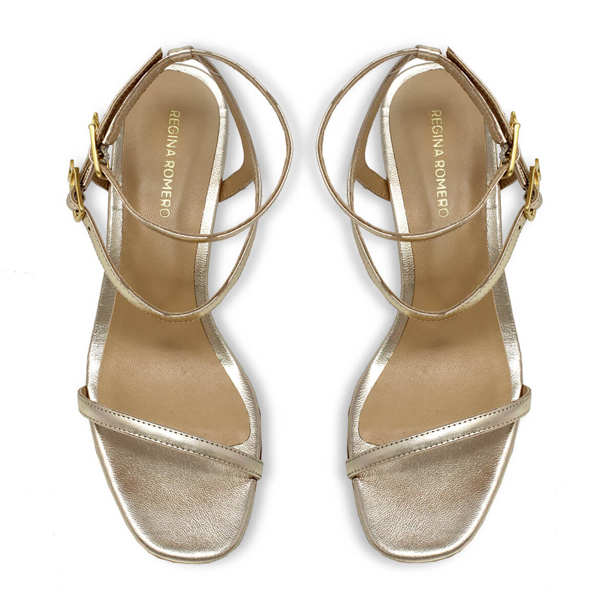 ANN MARIE 60 - Champagne Regina Romero Zapato Sandalia Zapatilla Tacon Bajo Para Dama en Piel