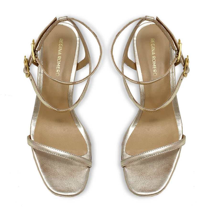 ANN MARIE 60 - Champagne Regina Romero Zapato Sandalia Zapatilla Tacon Bajo Para Dama en Piel