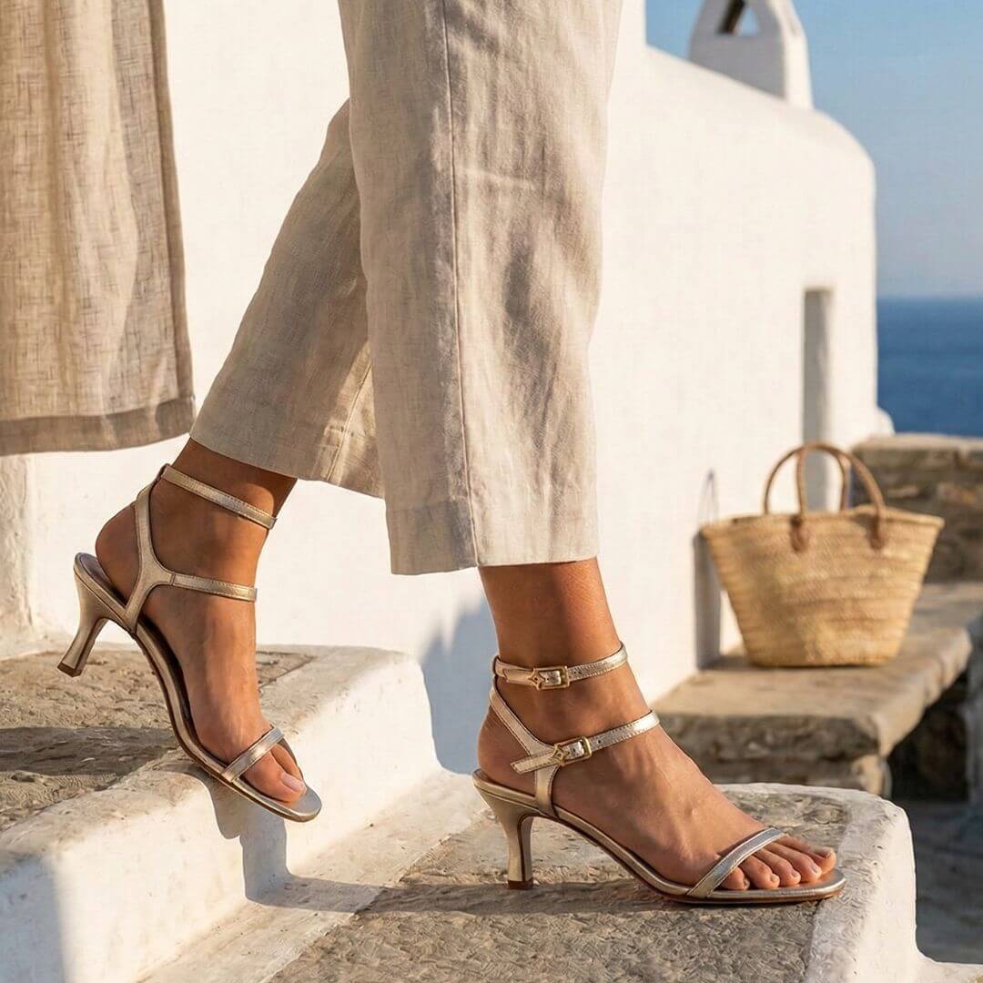 ANN MARIE 60 - Champagne Regina Romero Zapato Sandalia Zapatilla Tacon Bajo Para Dama en Piel