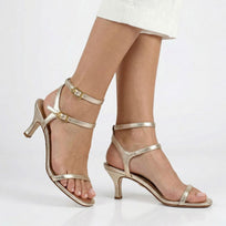 ANN MARIE 60 - Champagne Regina Romero Zapato Sandalia Zapatilla Tacon Bajo Para Dama en Piel