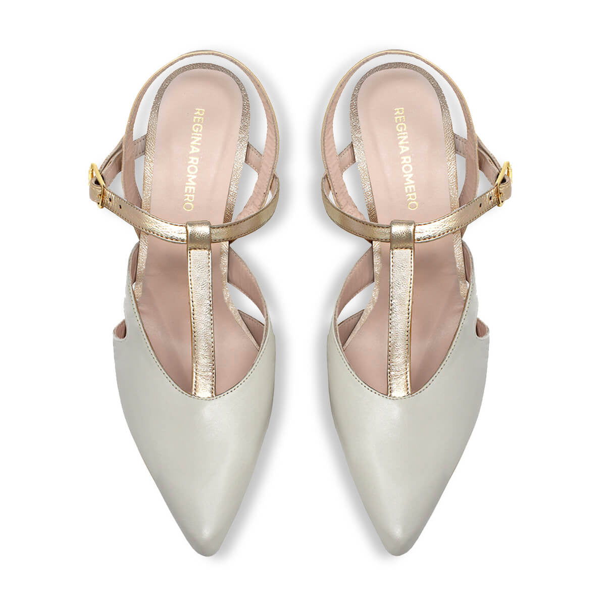 AVA 85 - Latte y Champagne Regina Romero Zapato Zapatilla Tacon Alto Para Dama en Piel