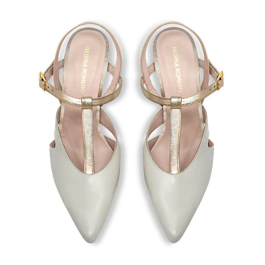 AVA 85 - Latte y Champagne Regina Romero Zapato Zapatilla Tacon Alto Para Dama en Piel