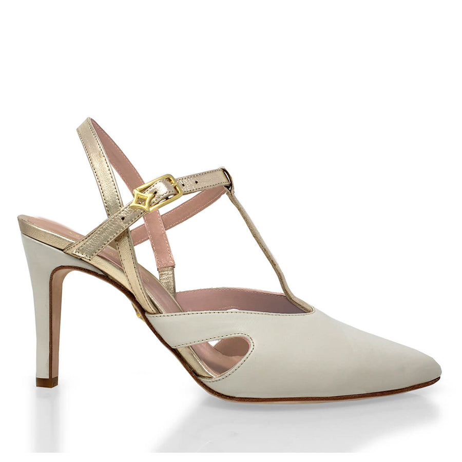 AVA 85 - Latte y Champagne Regina Romero Zapato Zapatilla Tacon Alto Para Dama en Piel