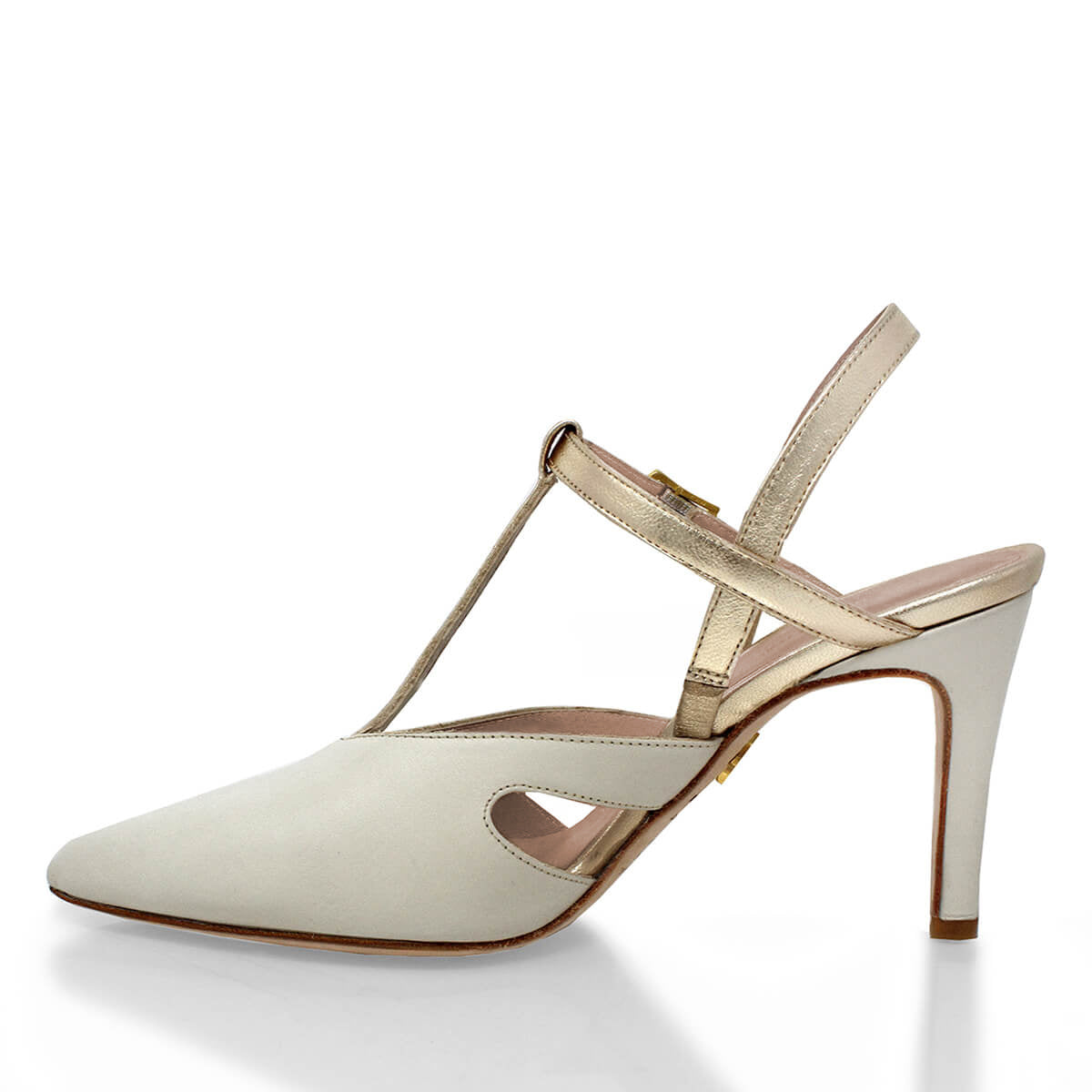 AVA 85 - Latte y Champagne Regina Romero Zapato Zapatilla Tacon Alto Para Dama en Piel