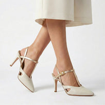 AVA 85 - Latte y Champagne Regina Romero Zapato Zapatilla Tacon Alto Para Dama en Piel