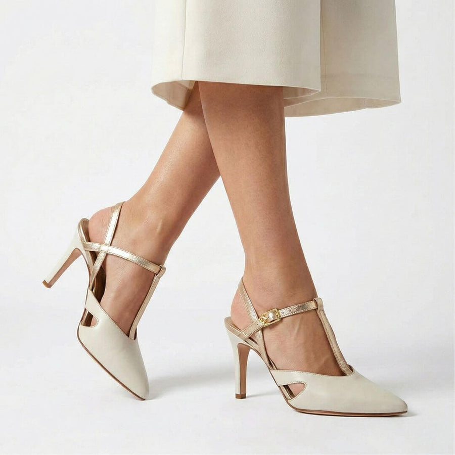 AVA 85 - Latte y Champagne Regina Romero Zapato Zapatilla Tacon Alto Para Dama en Piel