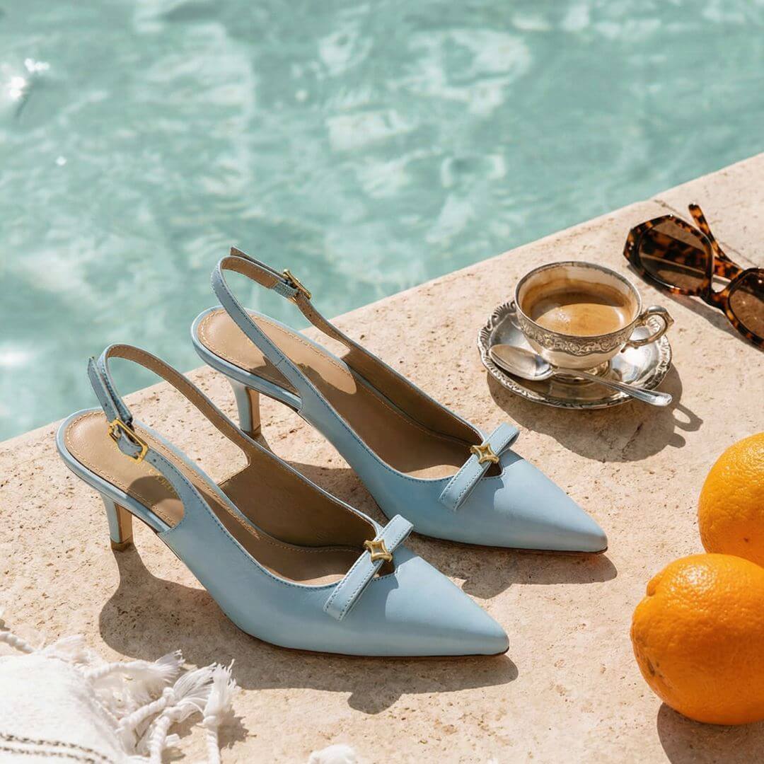 ELANI 60 - Azul Claro Regina Romero  Zapato Zapatilla Tacon Bajo Para Dama en Piel