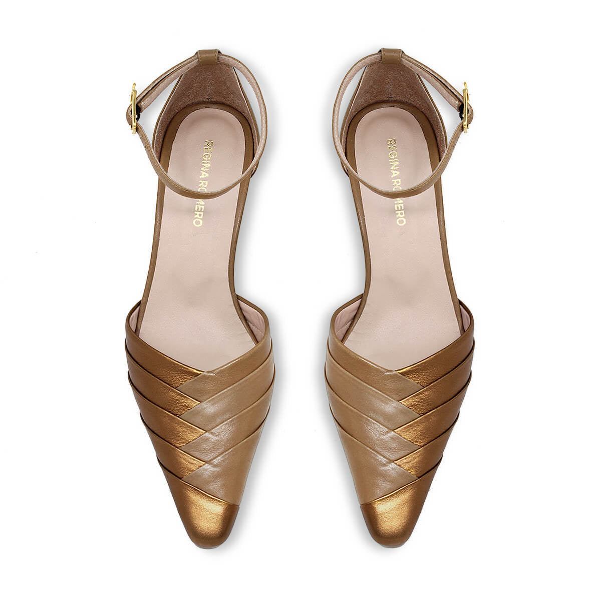 Zapatillas Grace 60 Regina Romero en piel color capuccino y bronce, tacon medio