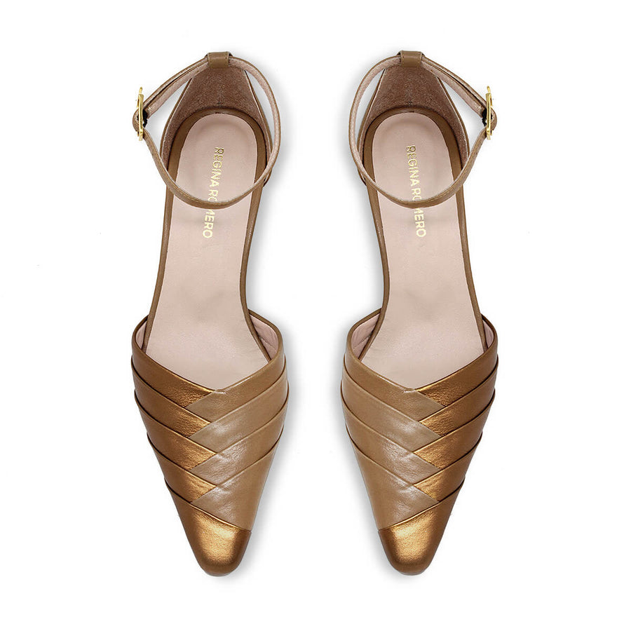 Zapatillas Grace 60 Regina Romero en piel color capuccino y bronce, tacon medio