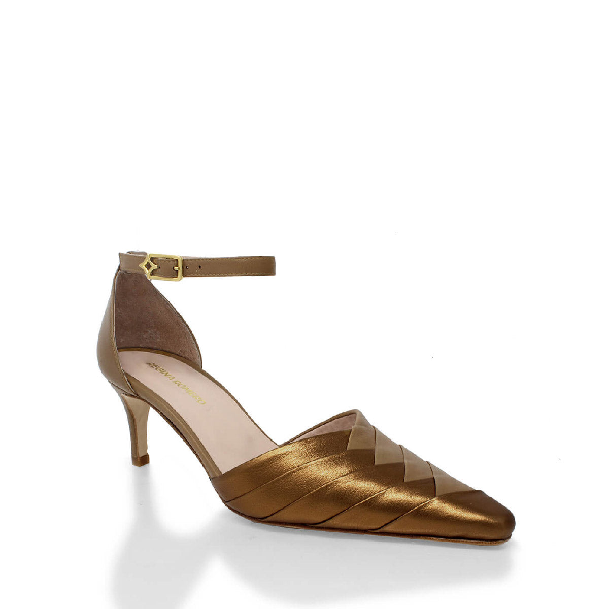 Zapatillas Grace 60 Regina Romero en piel color capuccino y bronce, tacon medio
