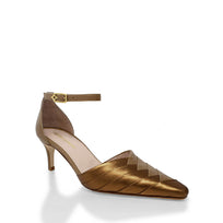 Zapatillas Grace 60 Regina Romero en piel color capuccino y bronce, tacon medio