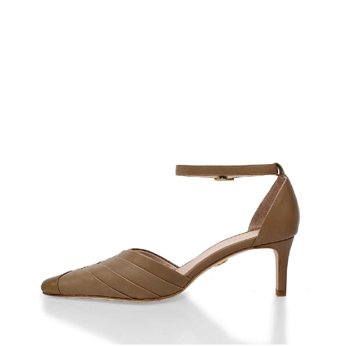 Zapatillas Grace 60 Regina Romero en piel color capuccino y bronce, tacon medio