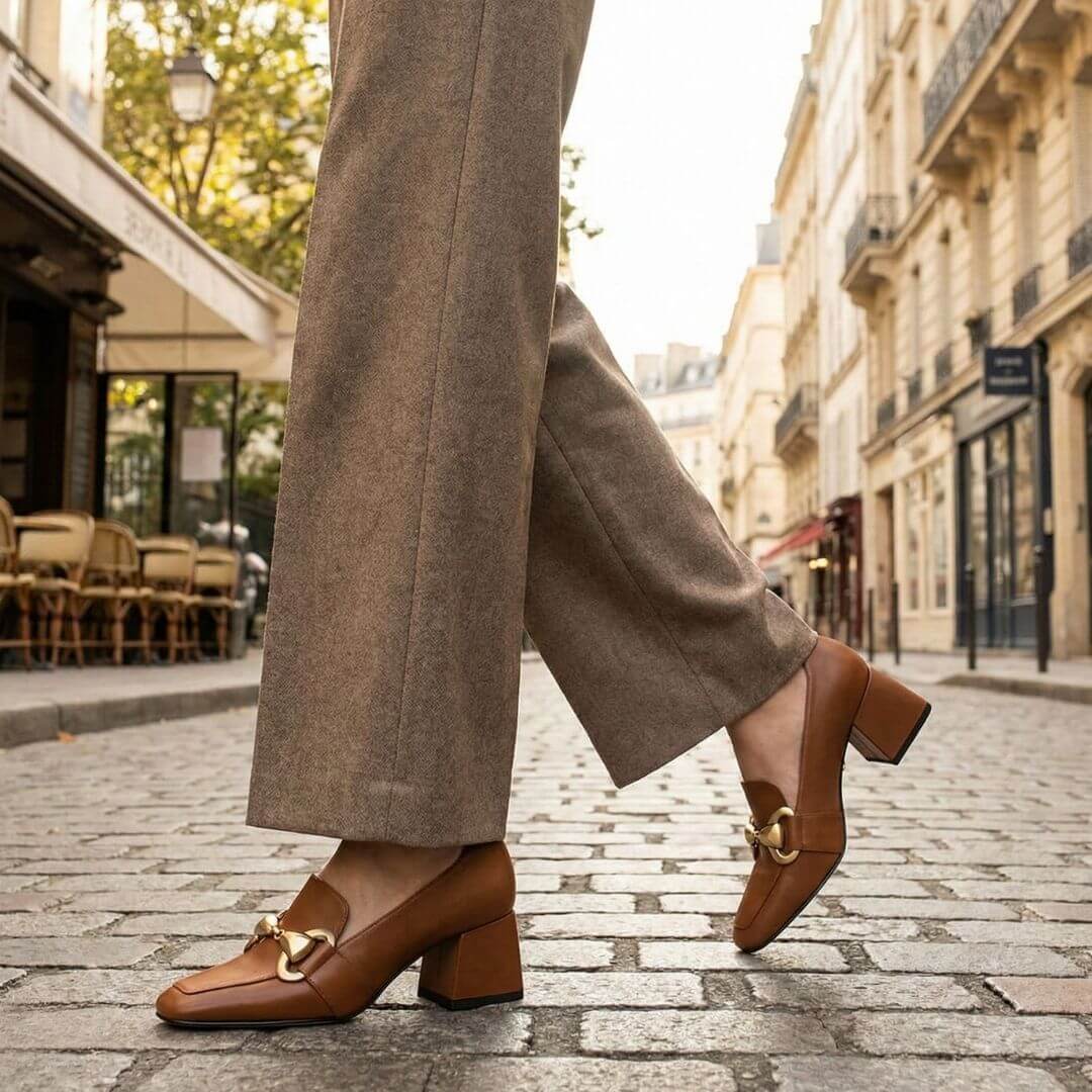 GRETA 40 - Miel Regina Romero Zapato Zapatilla Tacon Bajo Para Dama en Piel