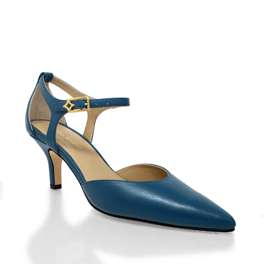 ILYANA 60 - Azul Plumbago Regina Romero  Zapato Zapatilla Tacon Bajo Para Dama en Piel