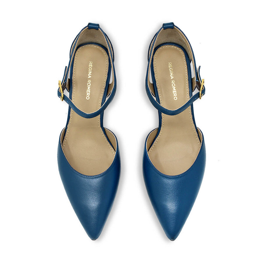 ILYANA 60 - Azul Plumbago Regina Romero  Zapato Zapatilla Tacon Bajo Para Dama en Piel
