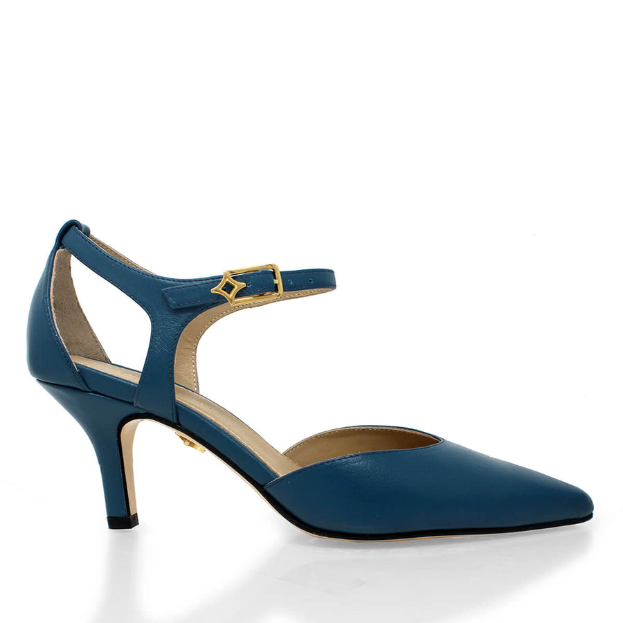 ILYANA 60 - Azul Plumbago Regina Romero  Zapato Zapatilla Tacon Bajo Para Dama en Piel