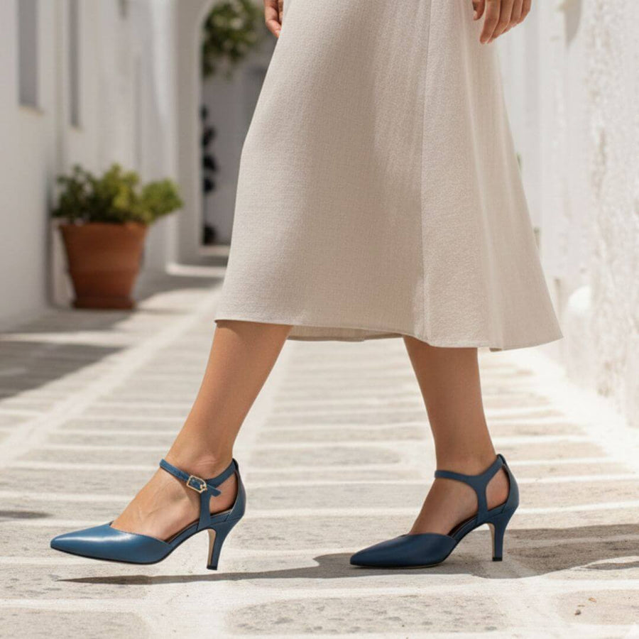ILYANA 60 - Azul Plumbago Regina Romero  Zapato Zapatilla Tacon Bajo Para Dama en Piel