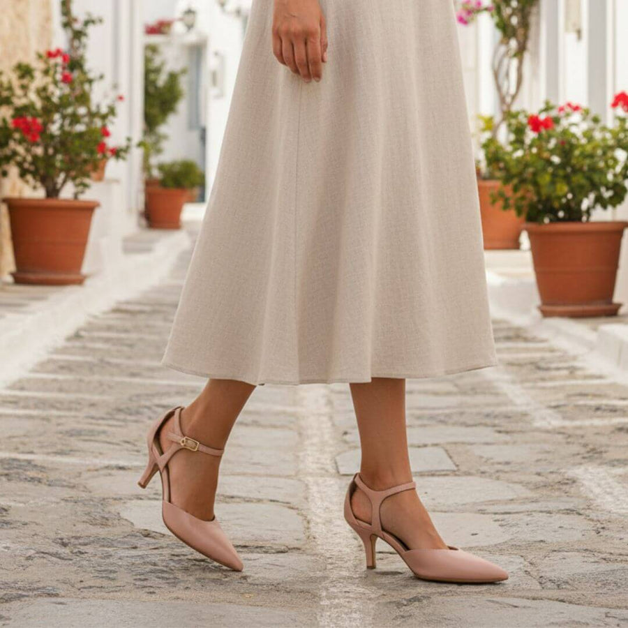 ILYANA 60 - Rosa Antiguo Regina Romero Zapato Zapatilla Tacon Bajo Para Dama en Piel