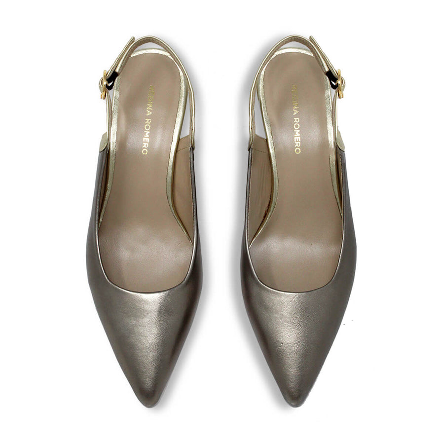 LARA 50 - Silk and Gold Regina Romero Low Heel Slipper Shoe for Women in Leather