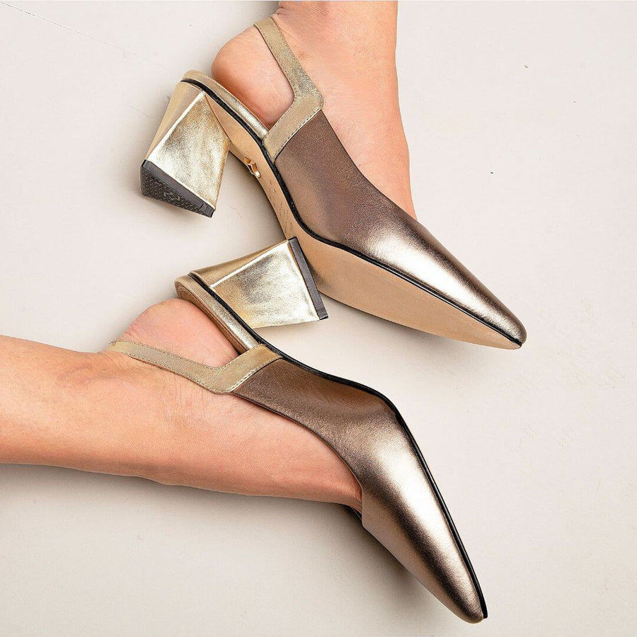 LARA 50 - Silk and Gold Regina Romero Low Heel Slipper Shoe for Women in Leather