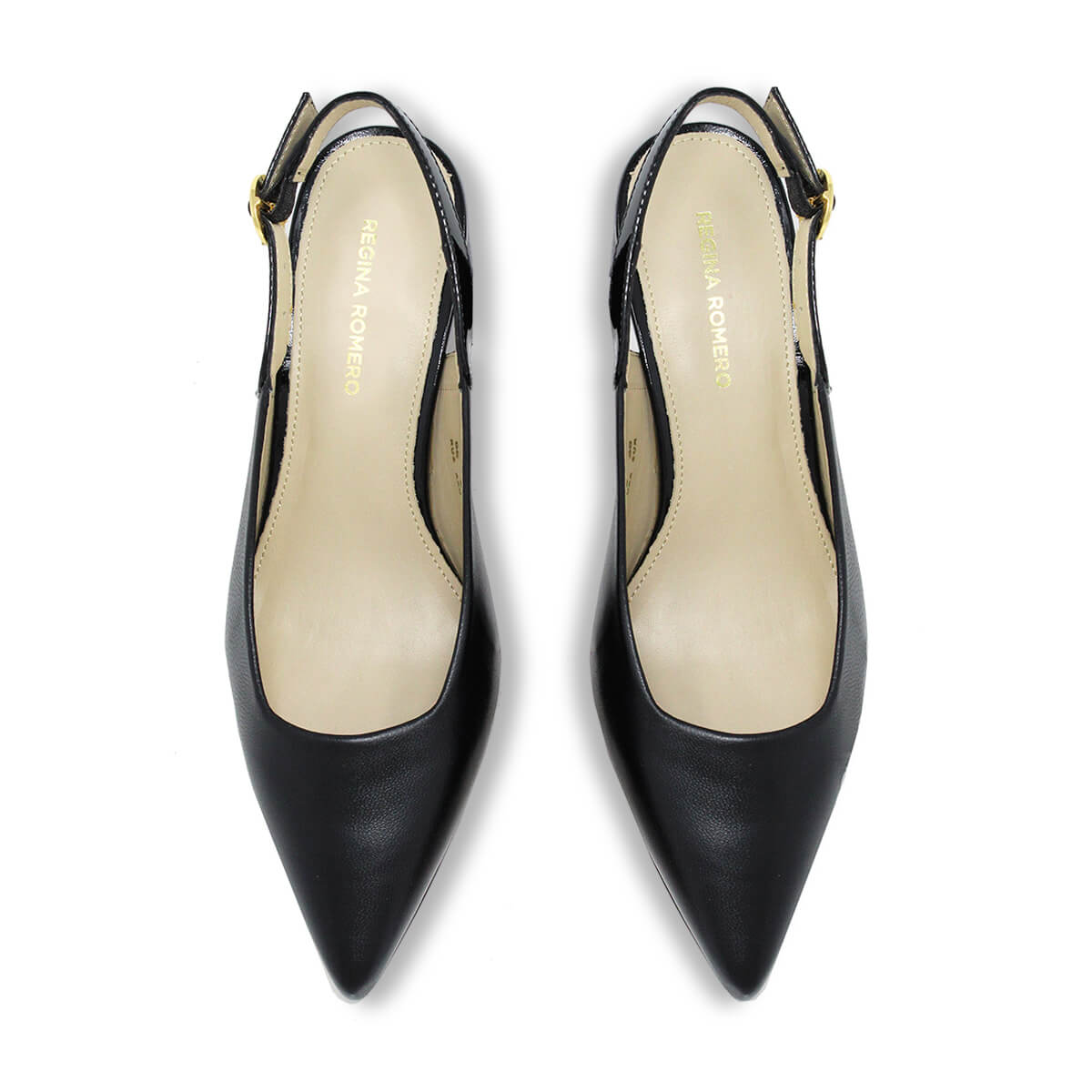 LARA 50 - Negro Regina Romero Zapato Zapatilla Tacon Bajo Para Dama en Piel