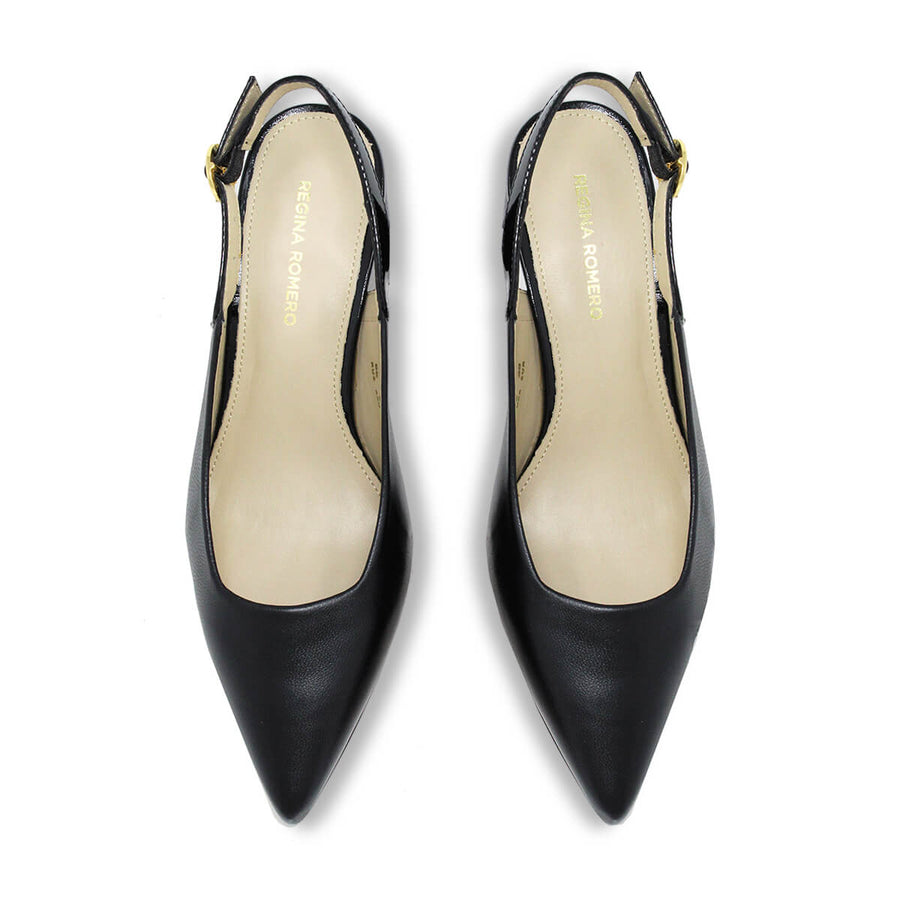 LARA 50 - Negro Regina Romero Zapato Zapatilla Tacon Bajo Para Dama en Piel