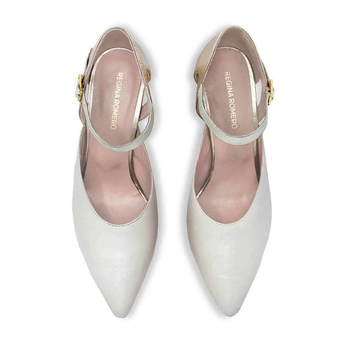 LEA 85 - Latte y Champagne Regina Romero Zapato Zapatilla Tacon Alto Para Dama en Piel