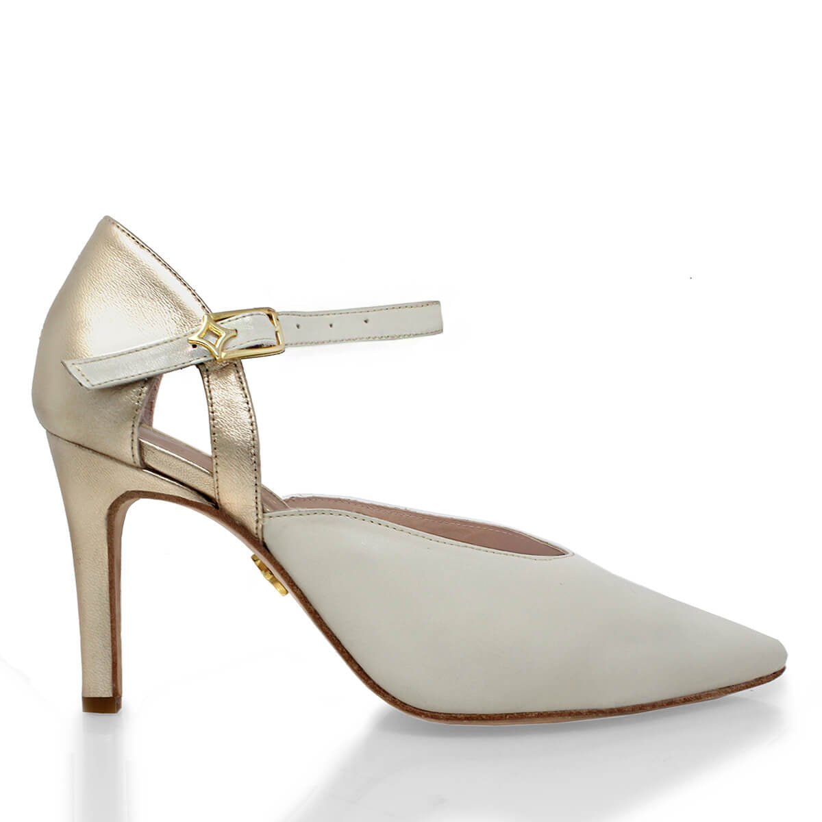 LEA 85 - Latte y Champagne Regina Romero Zapato Zapatilla Tacon Alto Para Dama en Piel