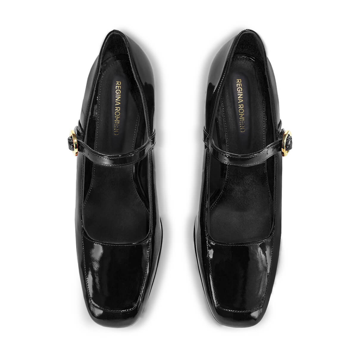 MATI 50 - Charol Negro Regina Romero Zapato Zapatilla Tacon Bajo Para Dama en Piel