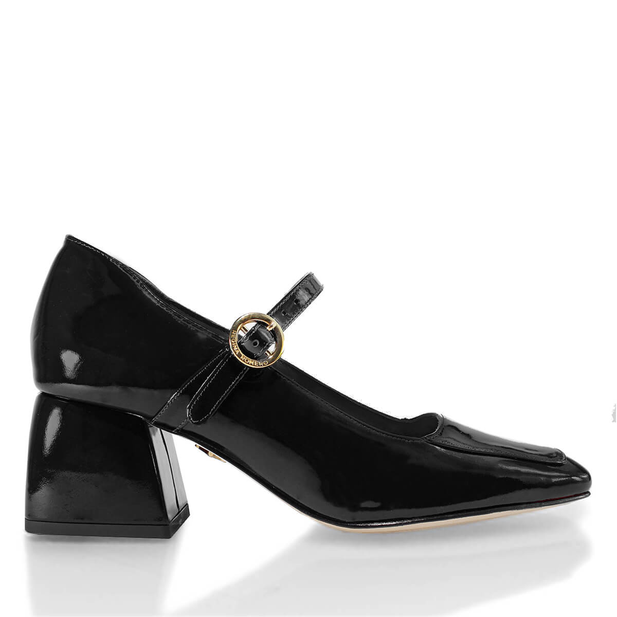 MATI 50 - Charol Negro Regina Romero Zapato Zapatilla Tacon Bajo Para Dama en Piel